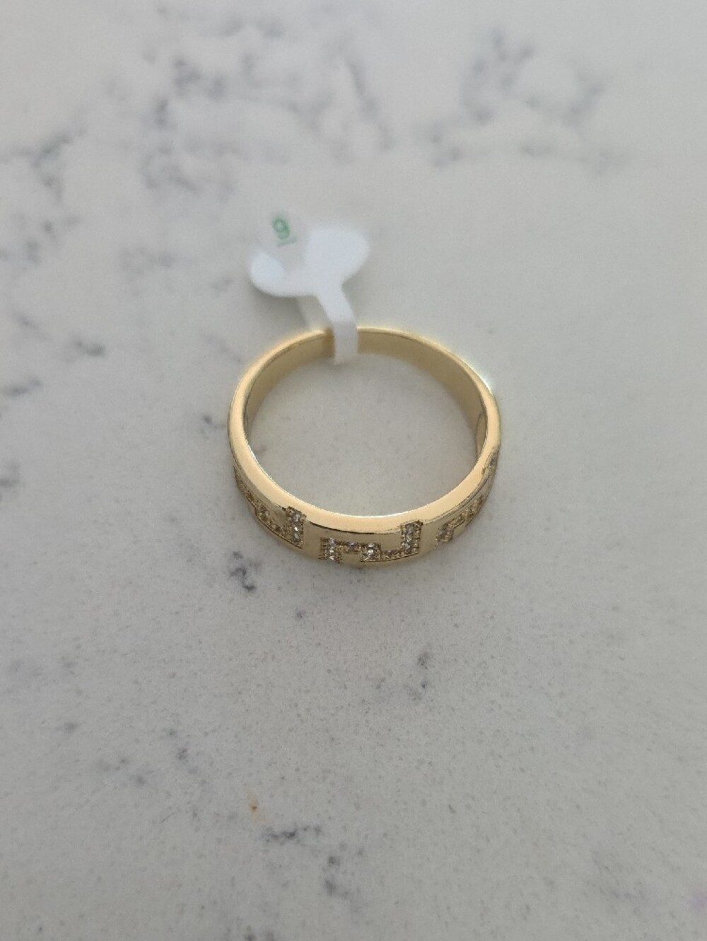 14k Gold Plated Greek Key Band Ring with Pavé Stones - Women - Picture 2 of 3